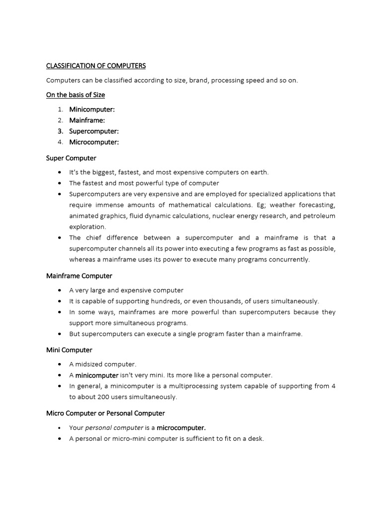 Classification of Computers | PDF | Laptop | Personal Computers