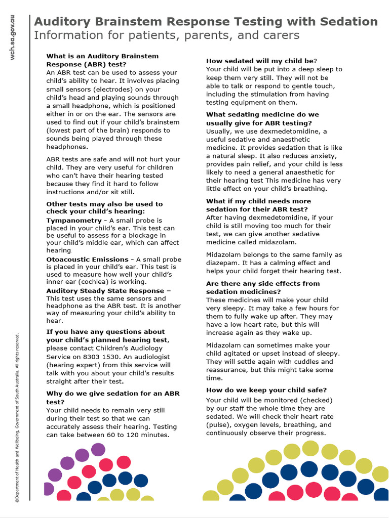 Auditory Brainstem Response Testing With Sedation Fact Sheet | PDF ...