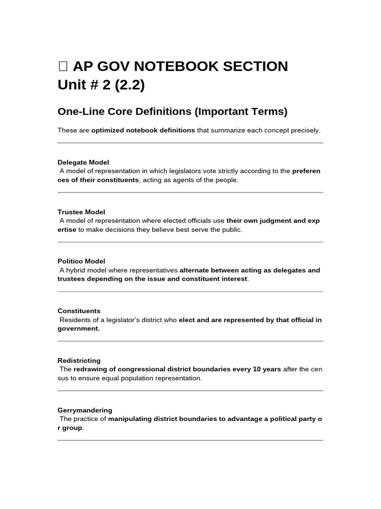 AP Gov Congress & Lawmaking Unit # 2 (2.2) | PDF | Gerrymandering ...