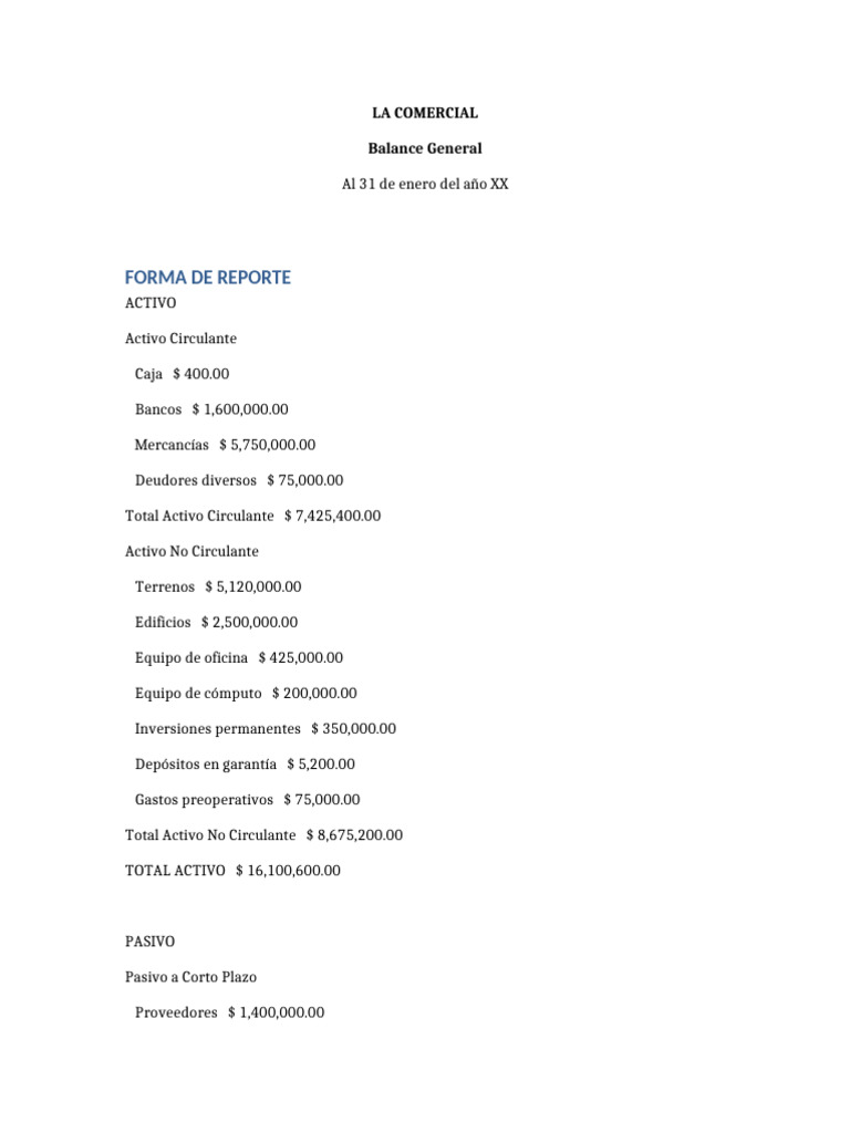 Balance General Reporte y Cuenta | PDF