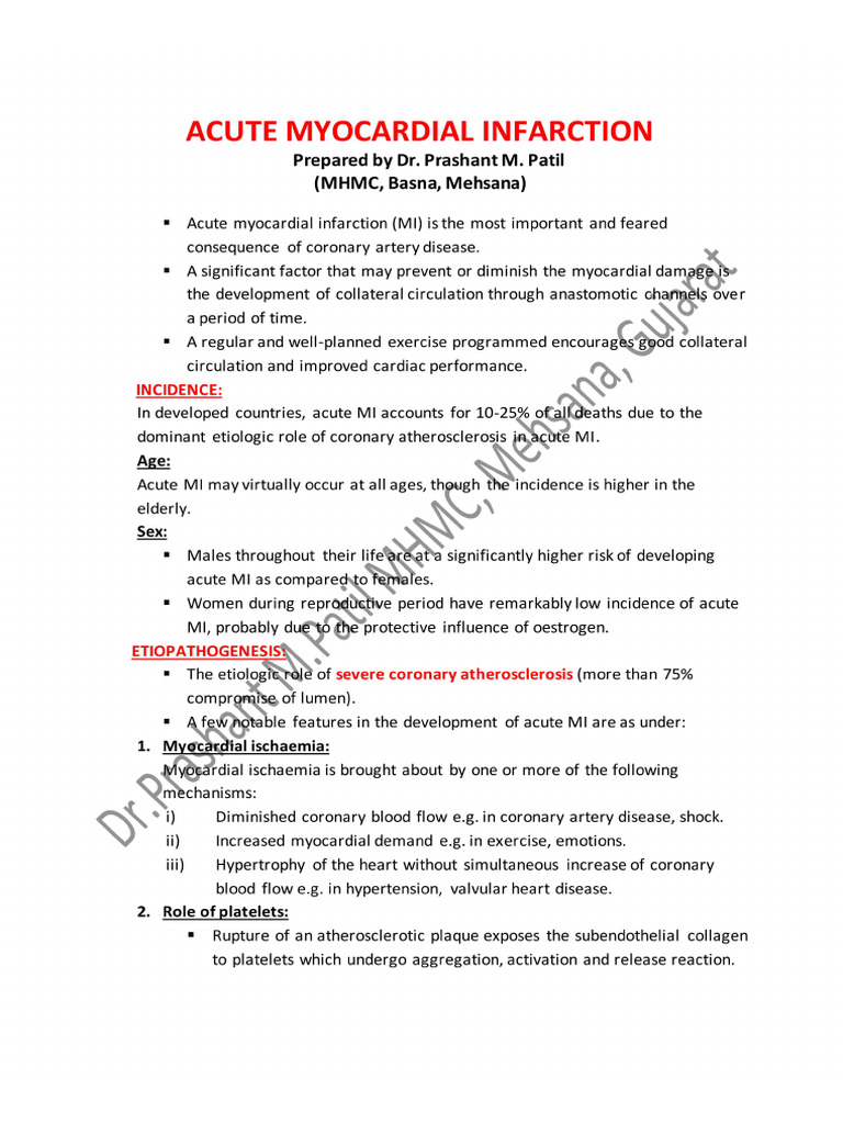 Acute Myocardial Infarction Notes - Prepared by Dr. Prashant M. Patil ...