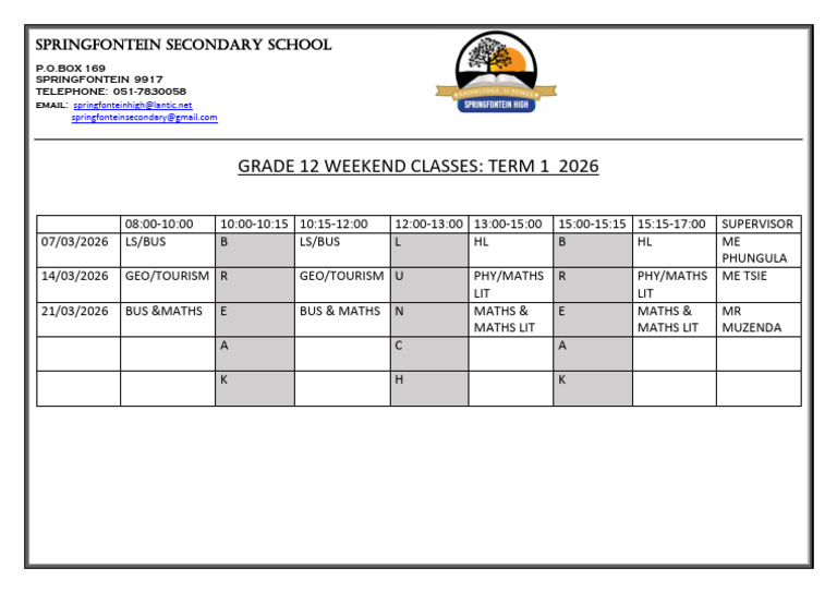 Weekend Classes GR 12 | PDF