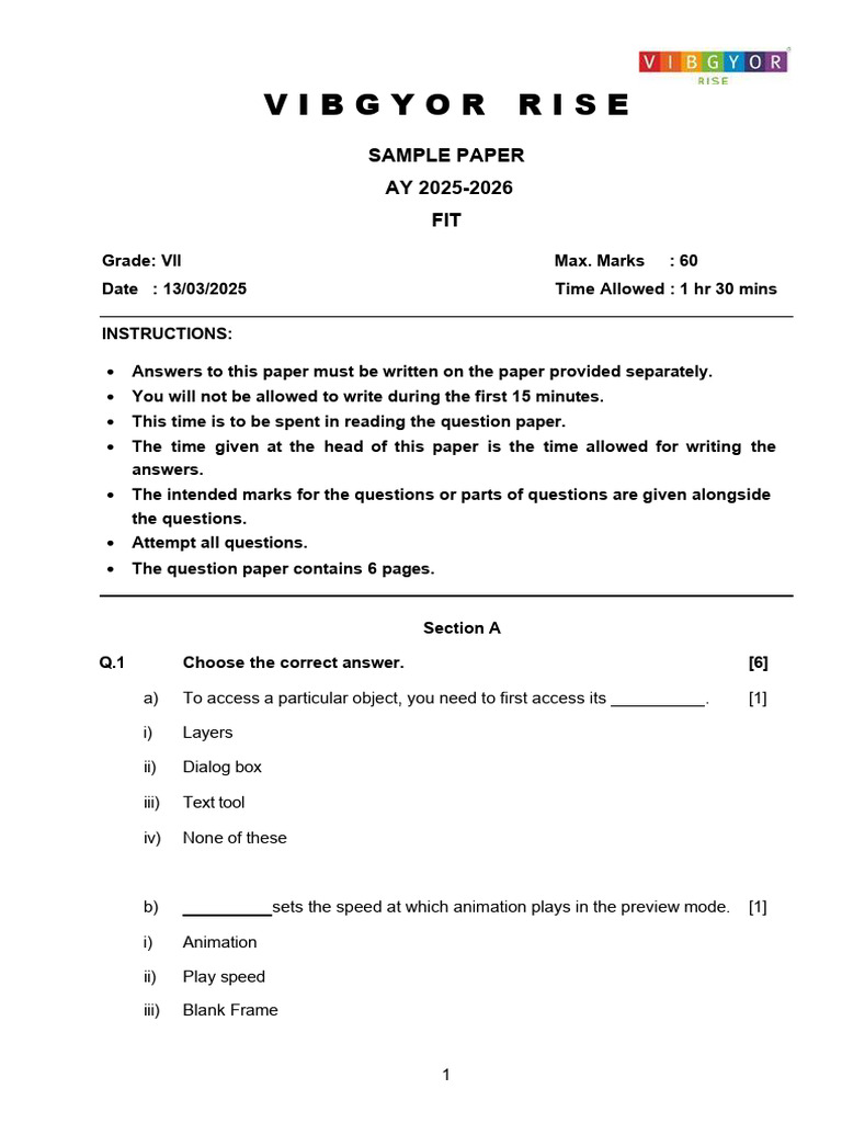 Annexure 1. A. 5 Sample Paper - GR7 - T2 - FIT - AY 2025-26 | PDF ...