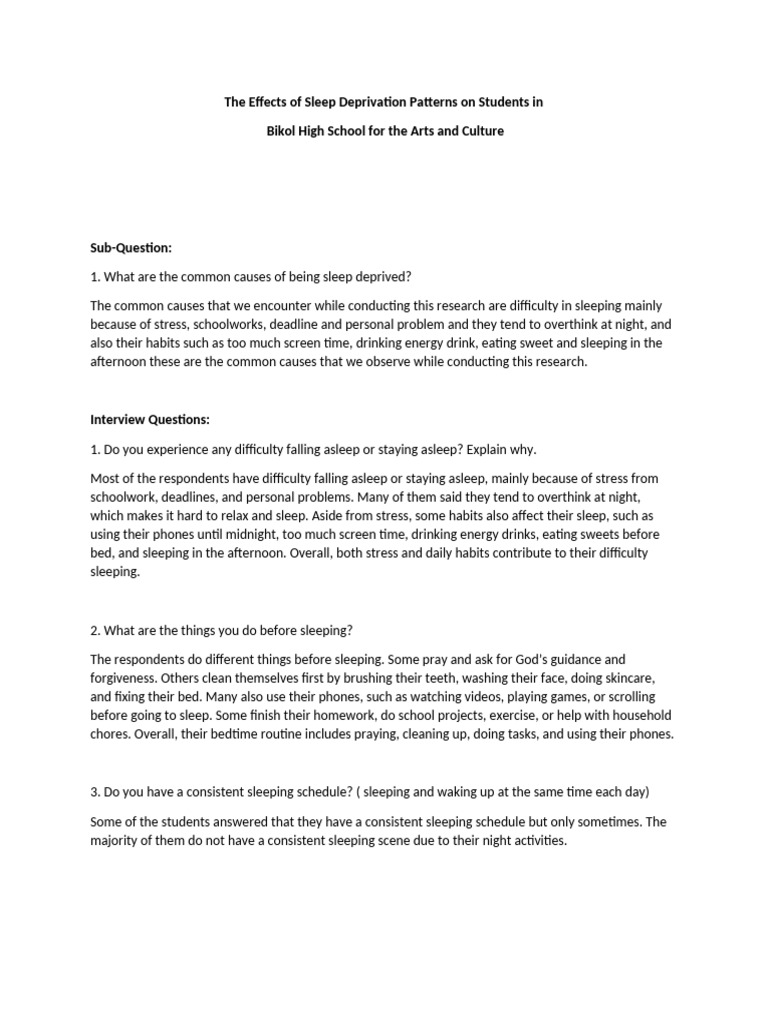 The Effects of Sleep Deprivation Patterns On Students - summARY | PDF ...