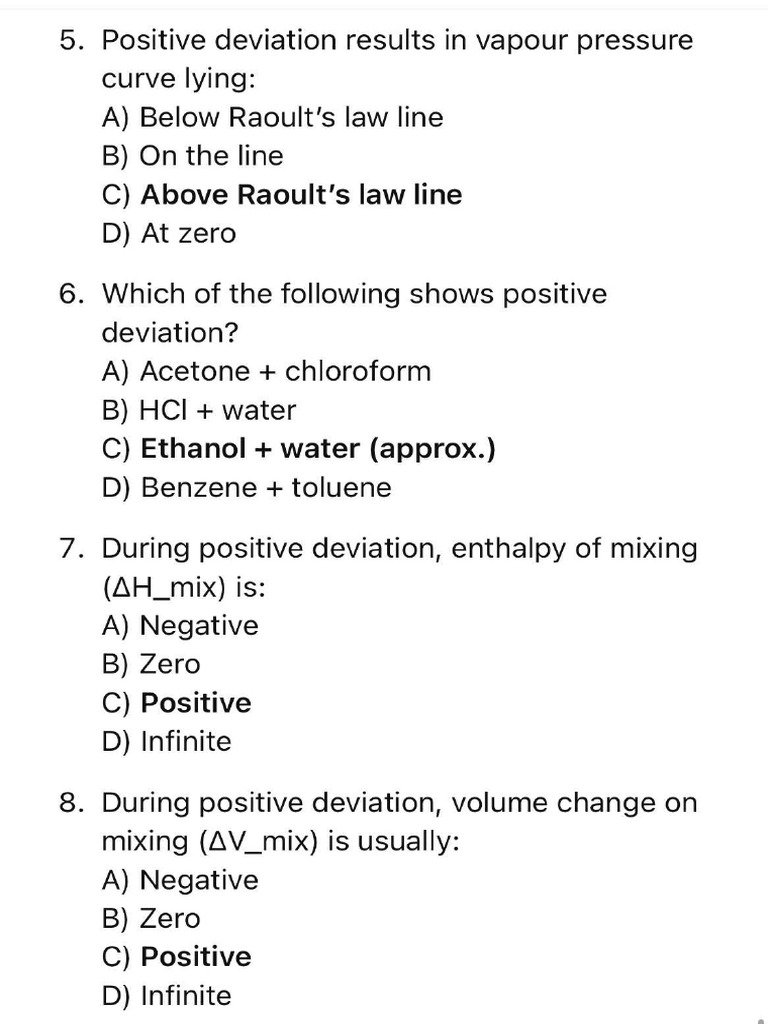 Non Ideal Solutions +Ve & -Ve Deviation | PDF