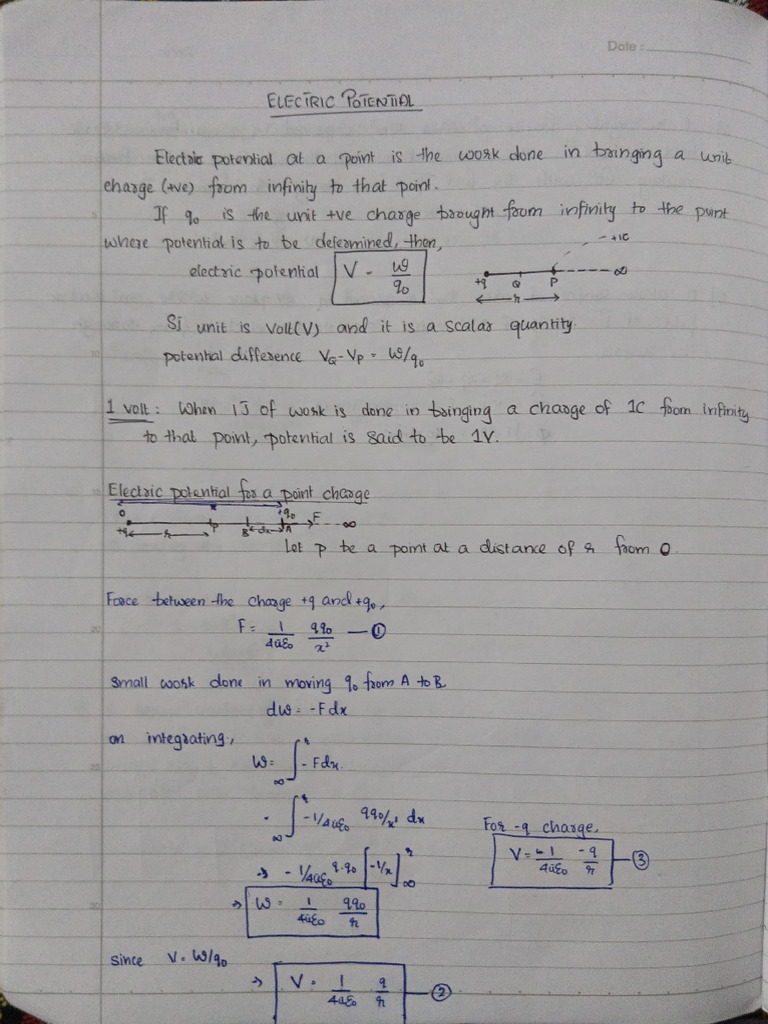 Electric Potential and Capacitance Notes | PDF