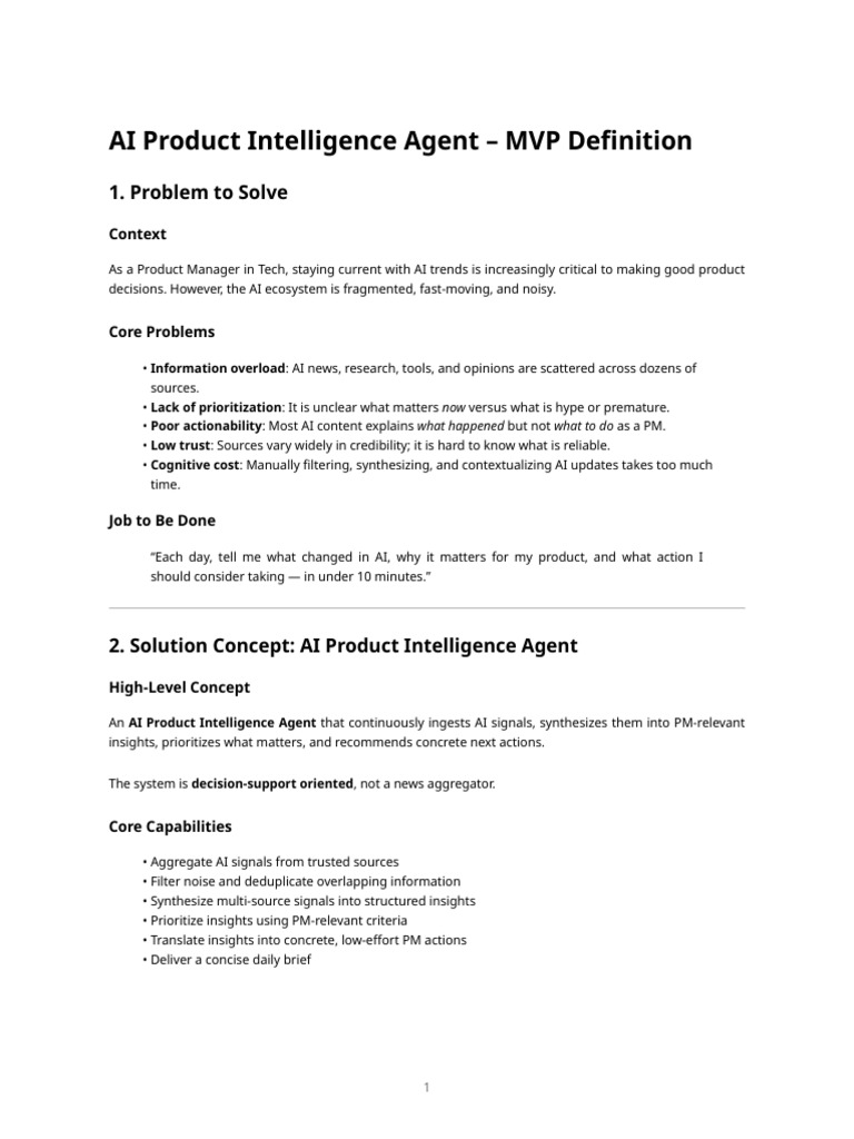 Ai Product Intelligence Agent - MVP Definition | PDF | Artificial ...