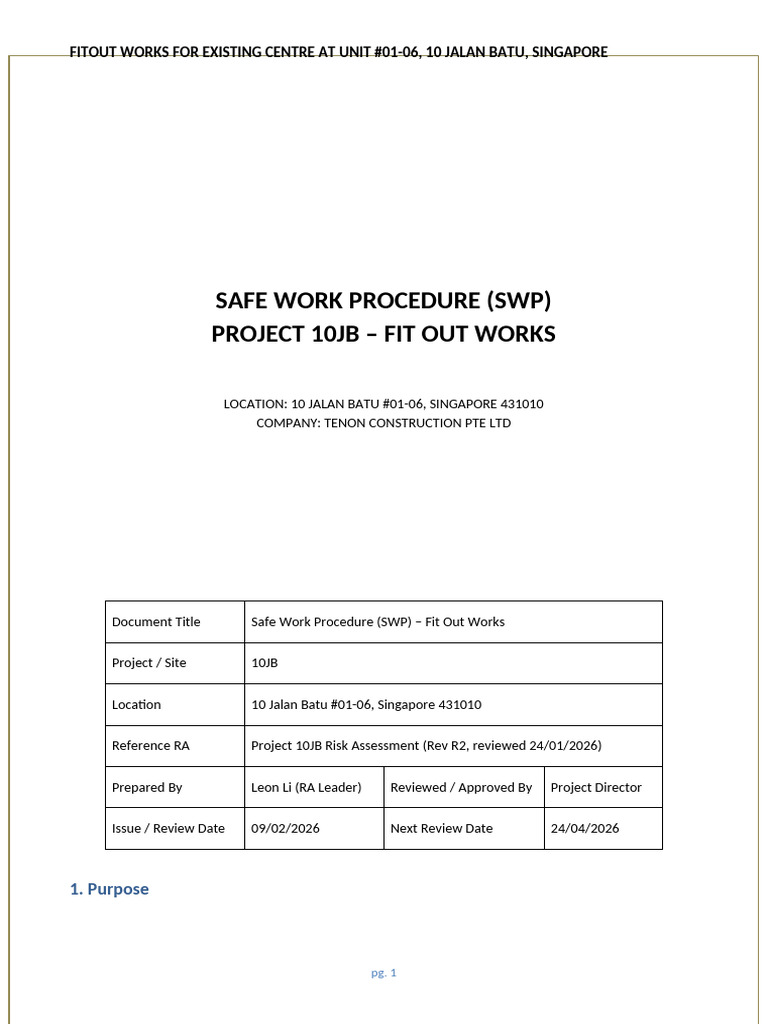 10JB Safe Work Procedure Fit Out Works 09022026 UPDATED | PDF ...