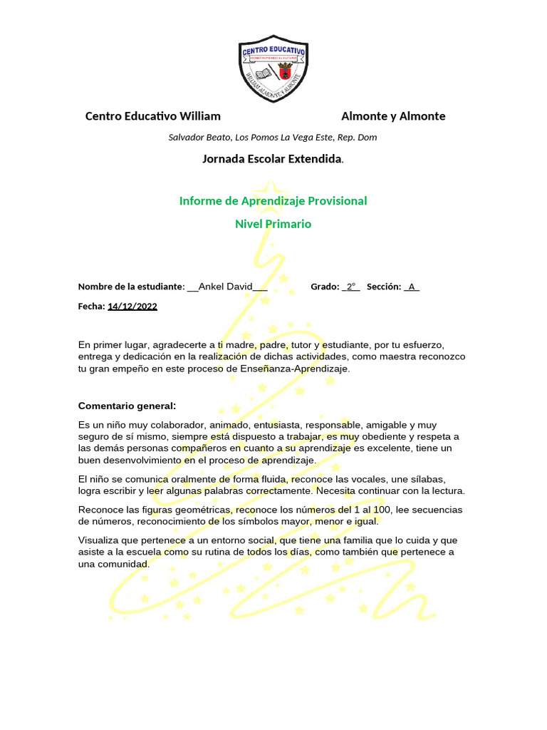 Informe de Aprendizaje Modelo Francia Díaz 2do A | PDF