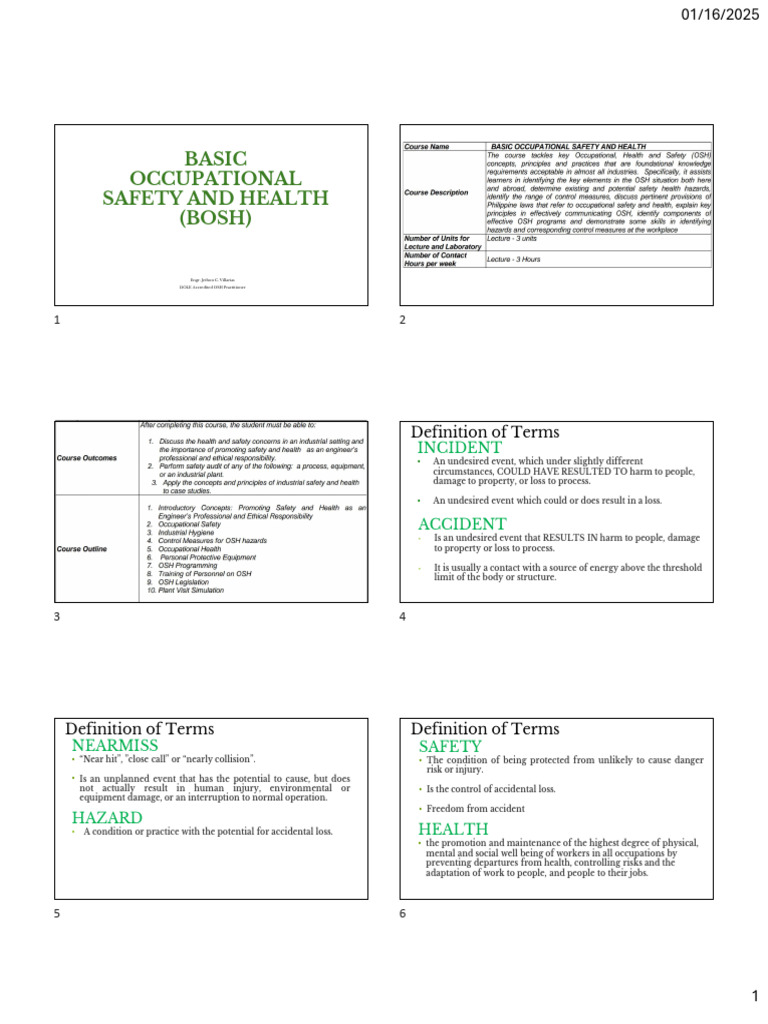 01 Introduction To OSH | PDF | Occupational Safety And Health ...
