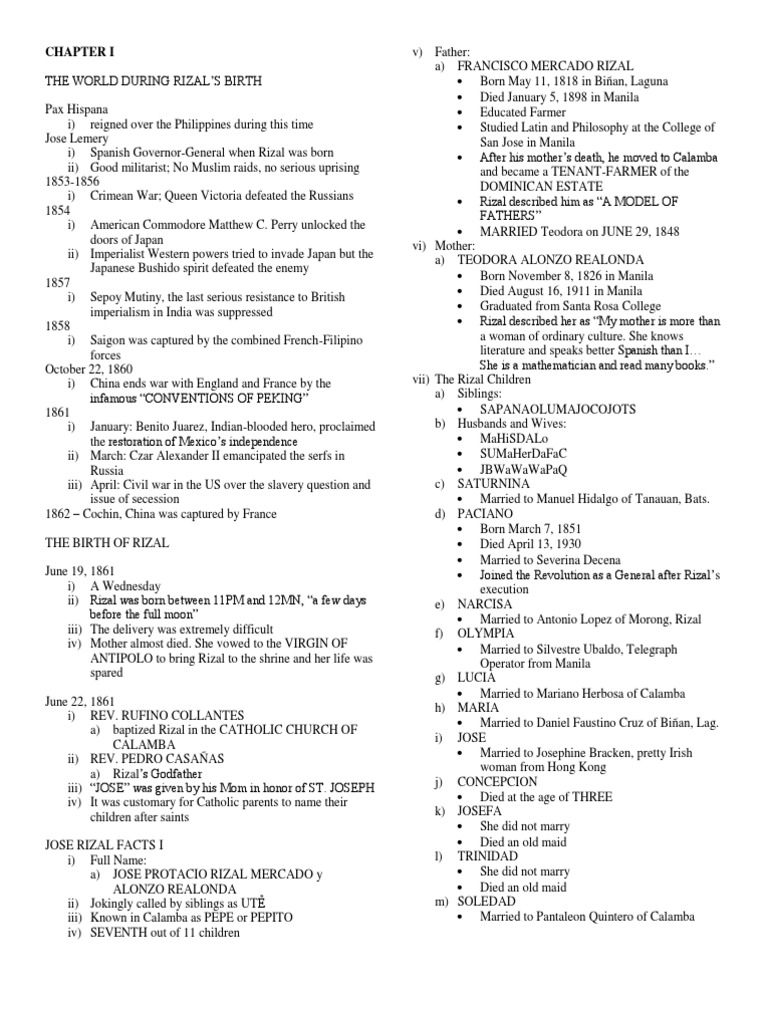 Notes On The Life and Works of Jose Rizal - Incomplete | PDF ...