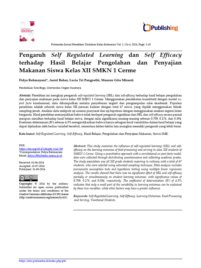 Self Regulated Learning Self Efficacy | PDF