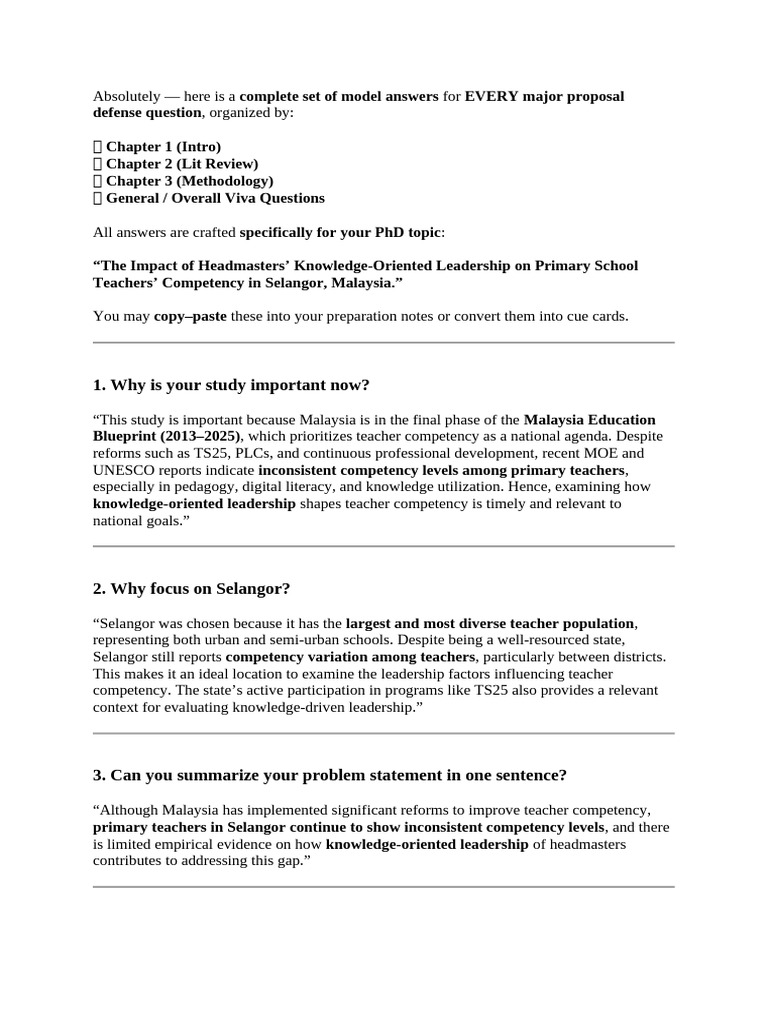 Proposal Defense Questions | PDF | Leadership | Statistics