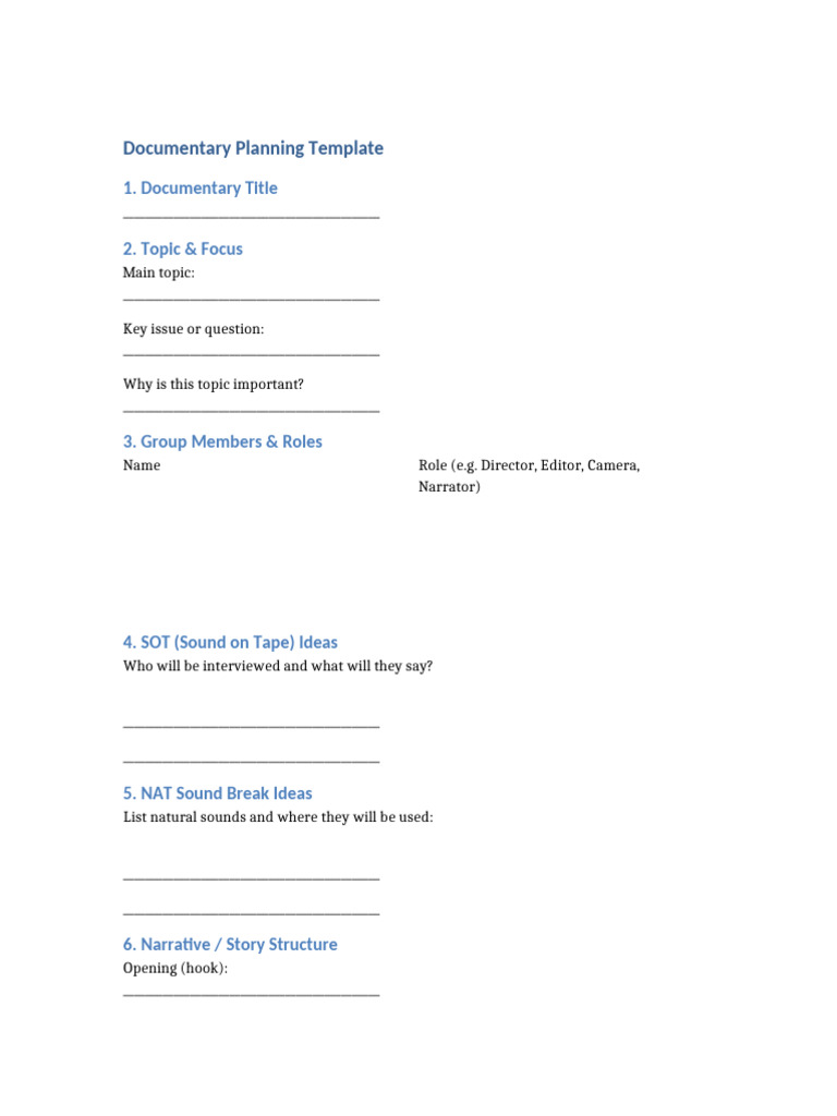 Documentary Planning Template | PDF
