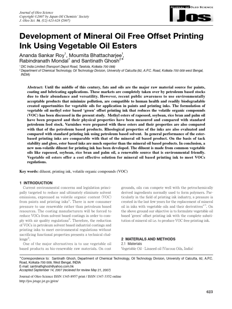 Development of Mineral Oil Free Offset P | PDF | Vegetable Oil ...