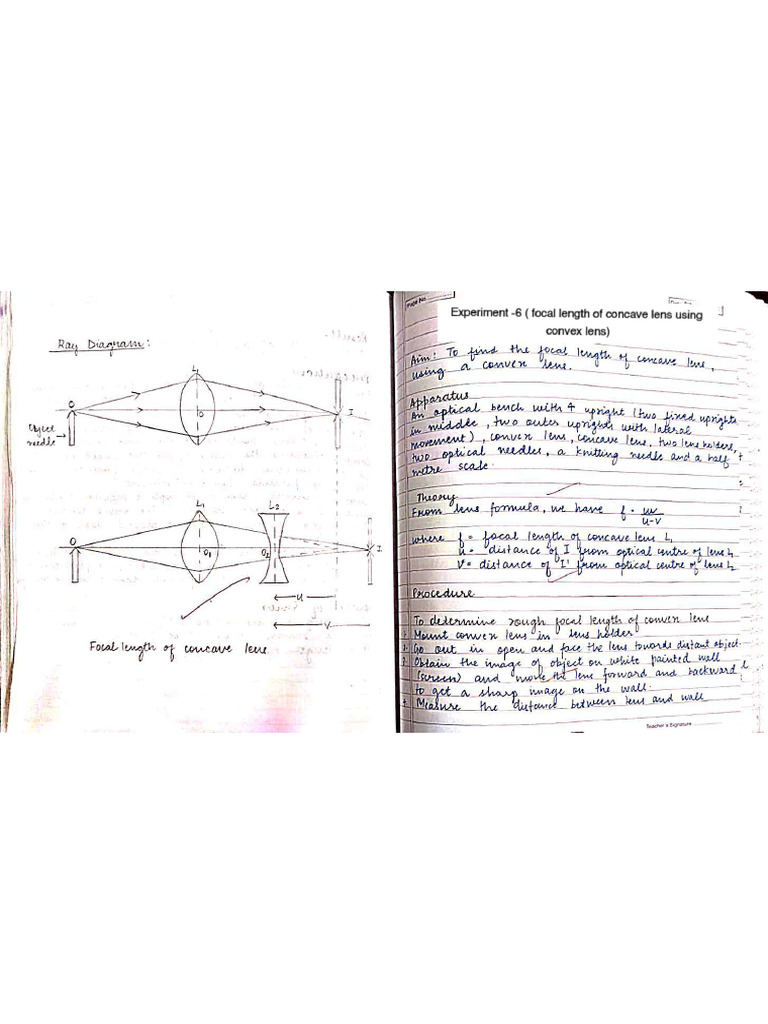 Experiment -6 ( Focal Length of Concave Lens Using Convex Lens) | PDF