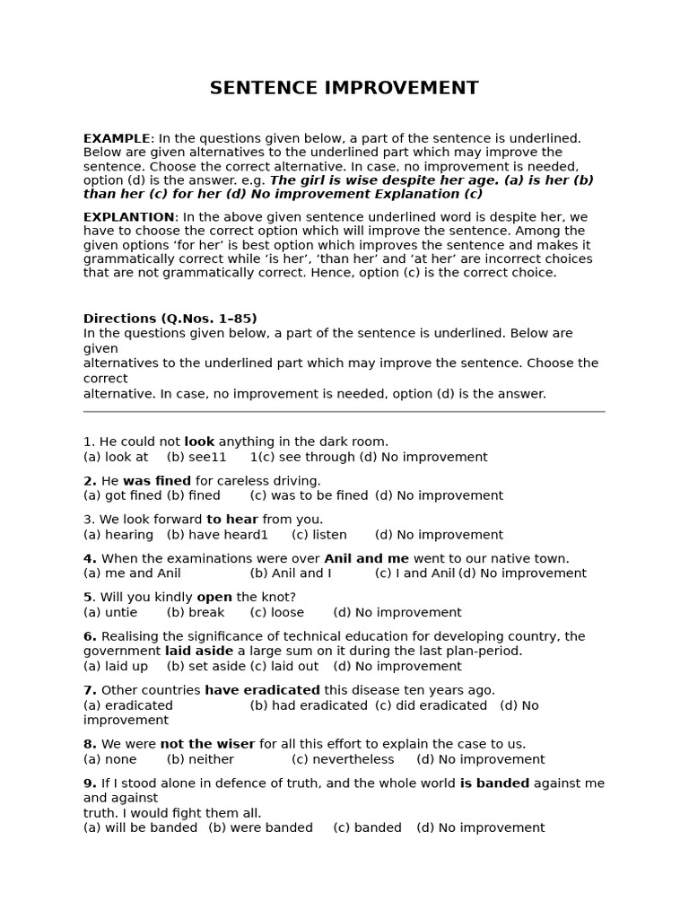 Sentence Improvement Exercise | PDF | Serfdom