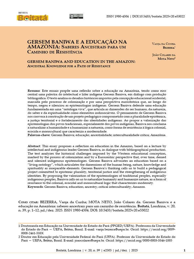 Gersem Baniwa e A Educação Na Amazonia | PDF | Pedagogia | Ontologia
