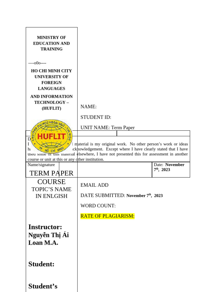 Term Paper. Format. Template | PDF