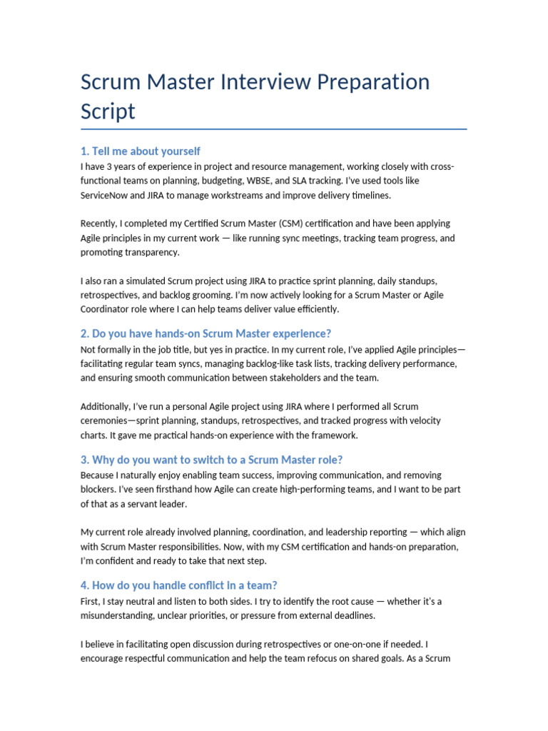 Scrum Master Interview Script | PDF | Agile Software Development ...