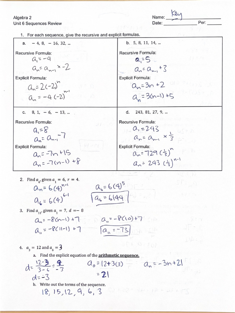 Unit 6 Review KEY | PDF