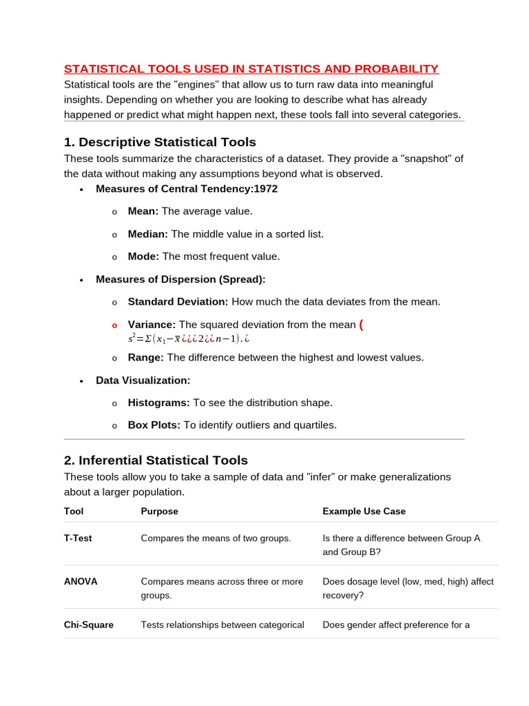 Statistical Tools in Statistics | PDF | Statistics | Student's T Test