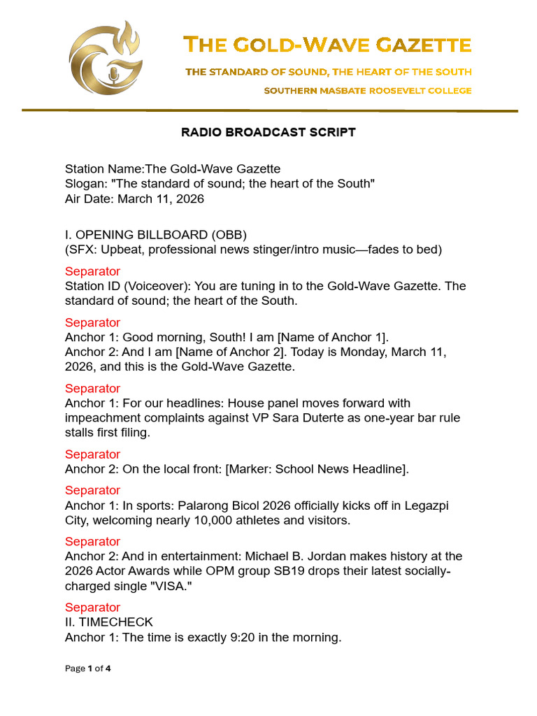 Draft v2 Broadcasting Script | PDF