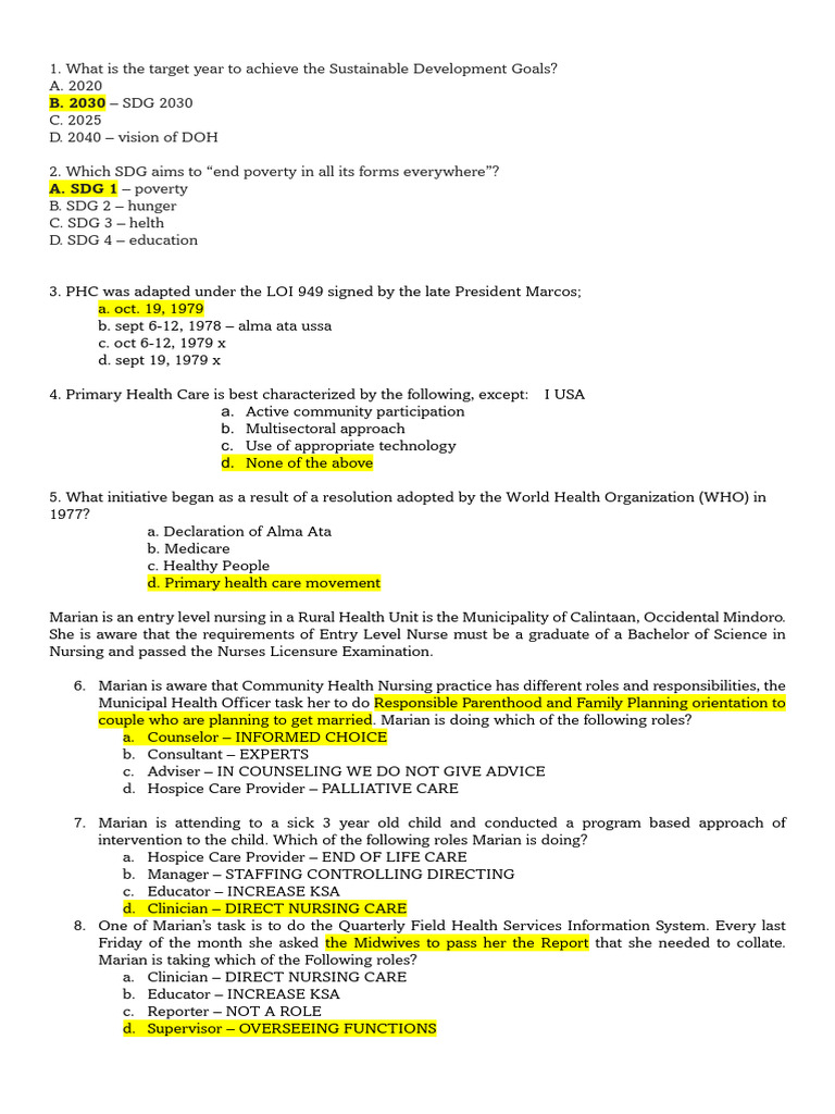 Annotated Post Test CHN Sir Gasmin | PDF | Health Care | Social Programs