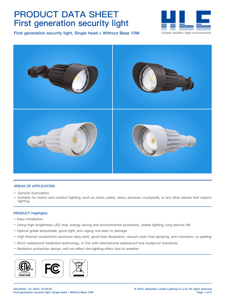 Single Head Security Light 110-277V Database | PDF | Lighting | Light