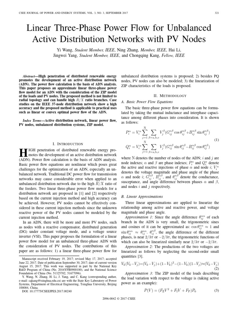 Linear Three-Phase Power Flow For Unbalanced Active Distribution ...