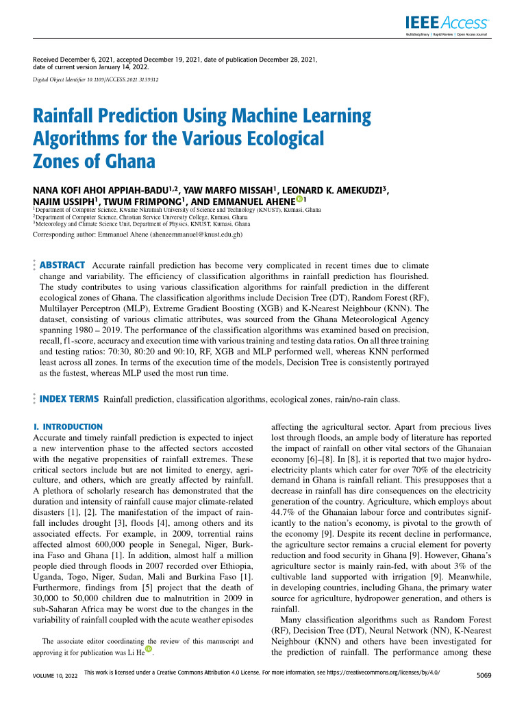 Rainfall Prediction Using Machine Learning Algorithms For The Various ...