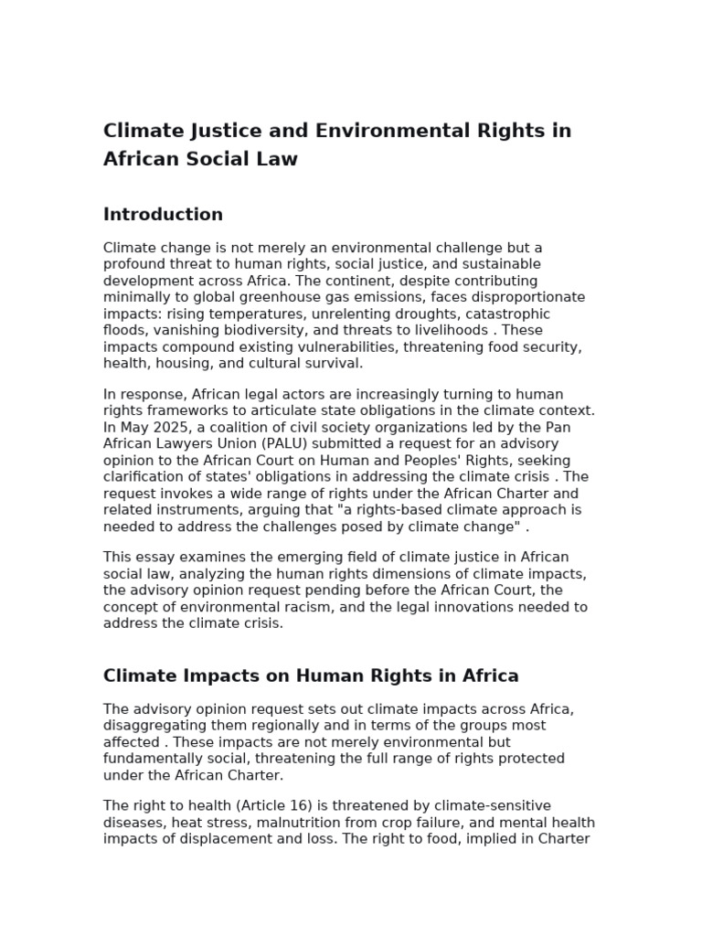 Climate Justice and Environmental Rights in African Social Law | PDF ...
