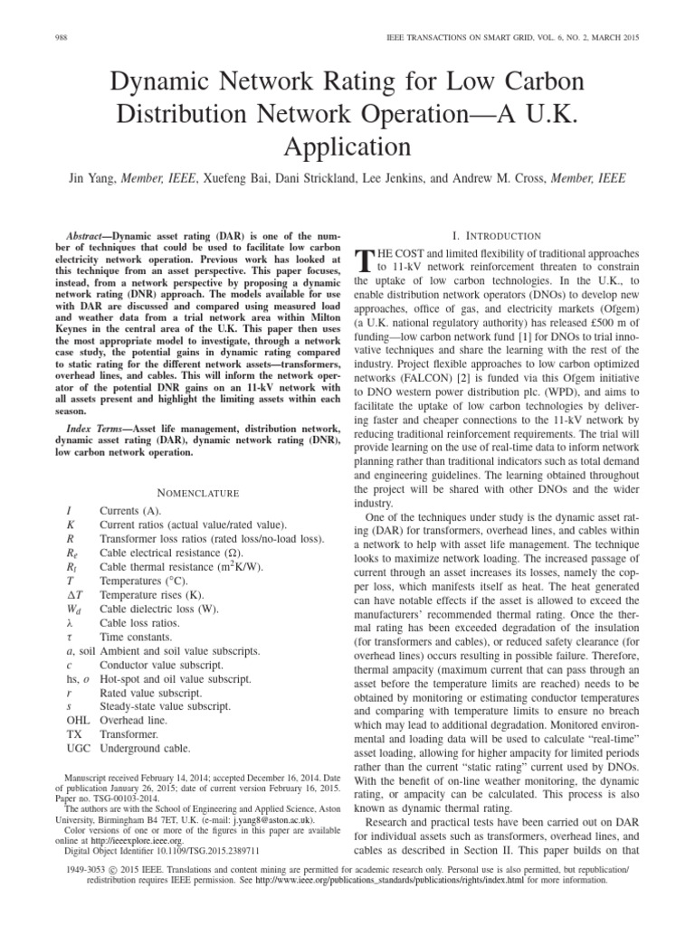 Dynamic Network Rating For Low Carbon Distribution Network OperationA U ...