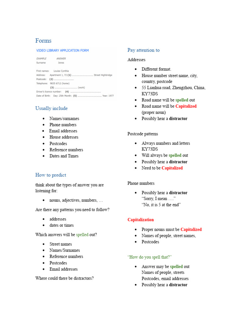 IELTS Listening Notes | PDF | Linguistics