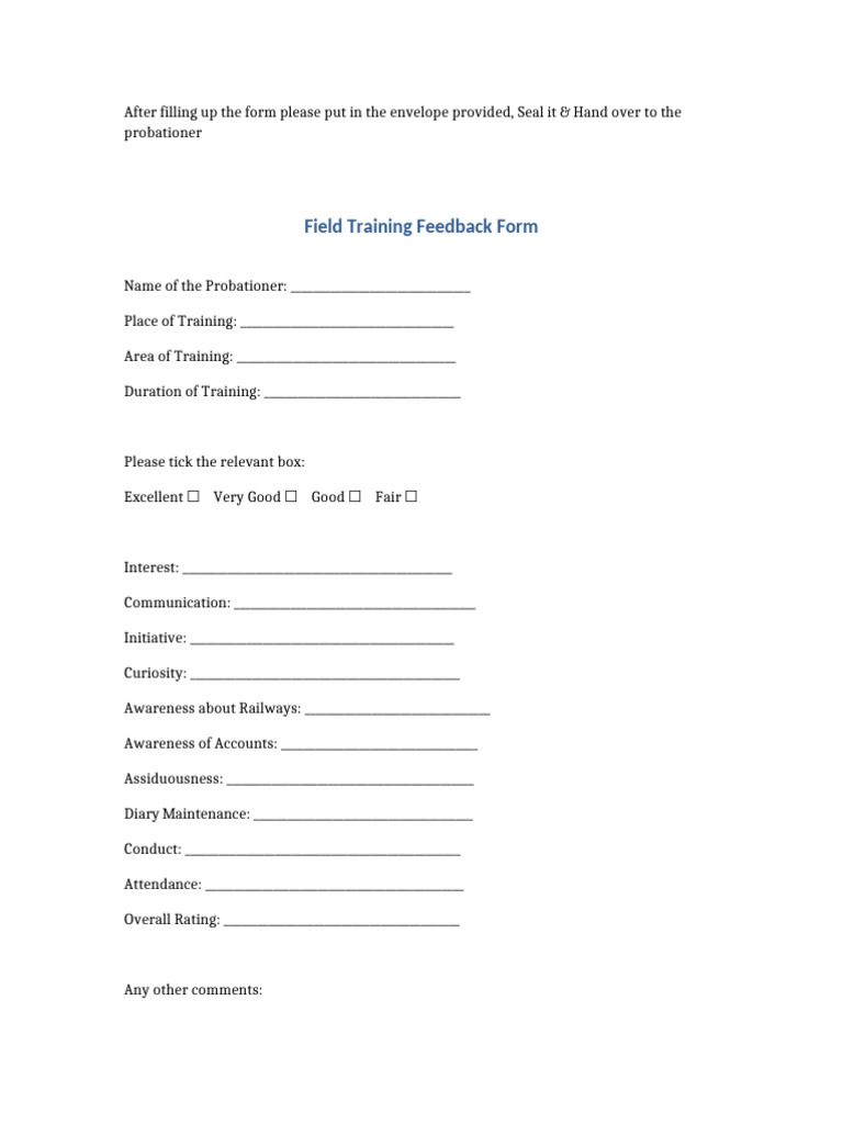 Field Training Feedback Form | PDF