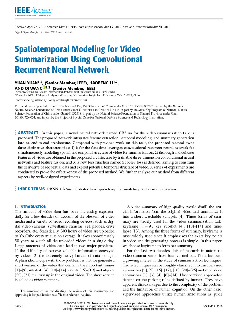 Spatiotemporal Modeling For Video Summarization Using Convolutional ...