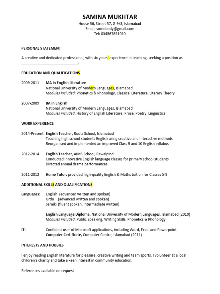 CV Sample & Tips - Updated | PDF | English Language | Linguistics