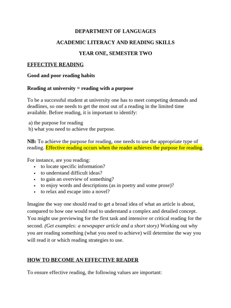 Academic Literacy 5 - Effective Reading | PDF | Reading Comprehension ...