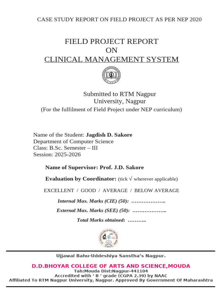 Field Project Cover Page | PDF | Educational Assessment And Evaluation