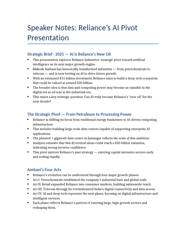 Reliance Speaker Notes | PDF