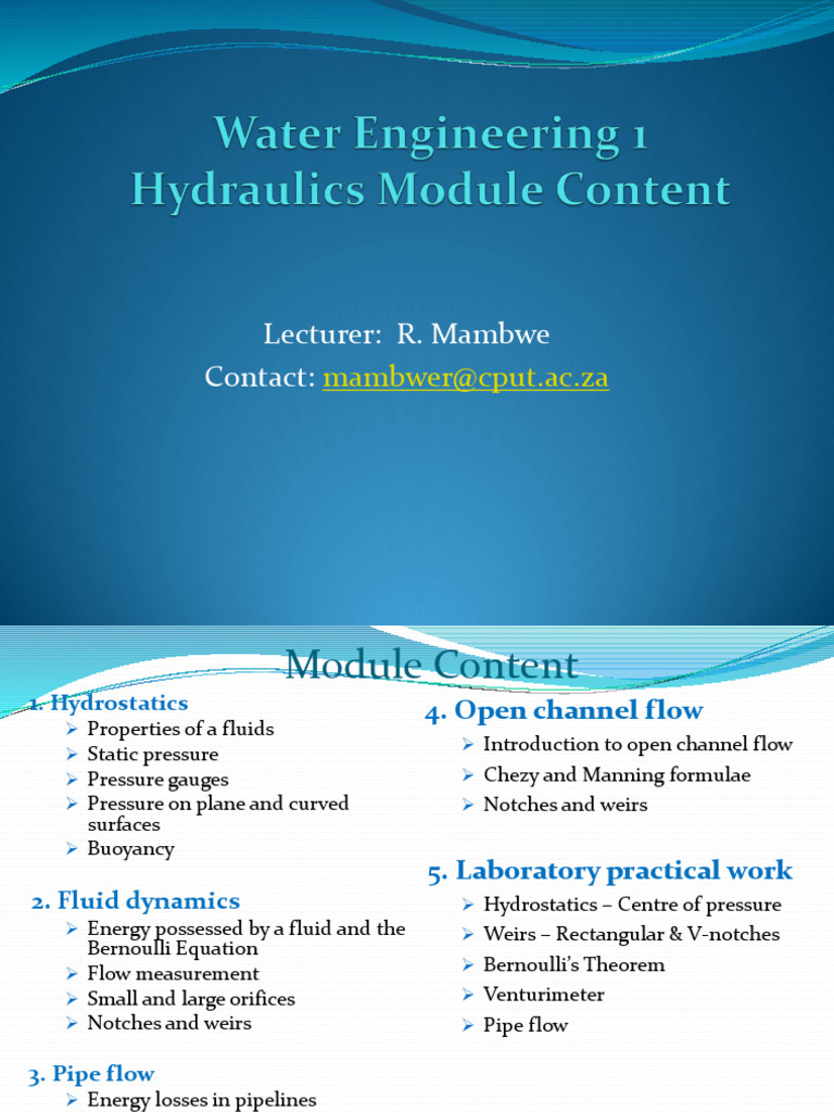Water Engineering 1 - Hydraulics Module Content | PDF