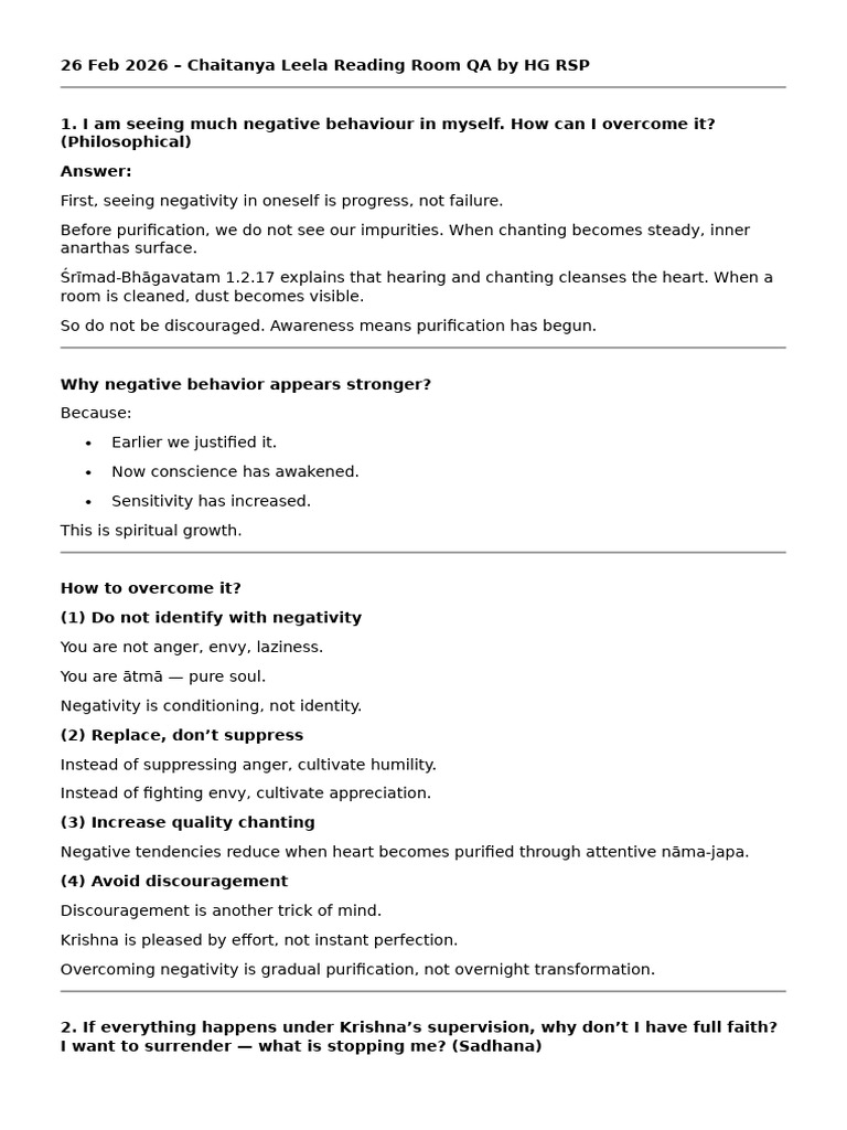 26 Feb 2026 - Chaitanya Leela Reading Room QA by HG RSP | PDF ...