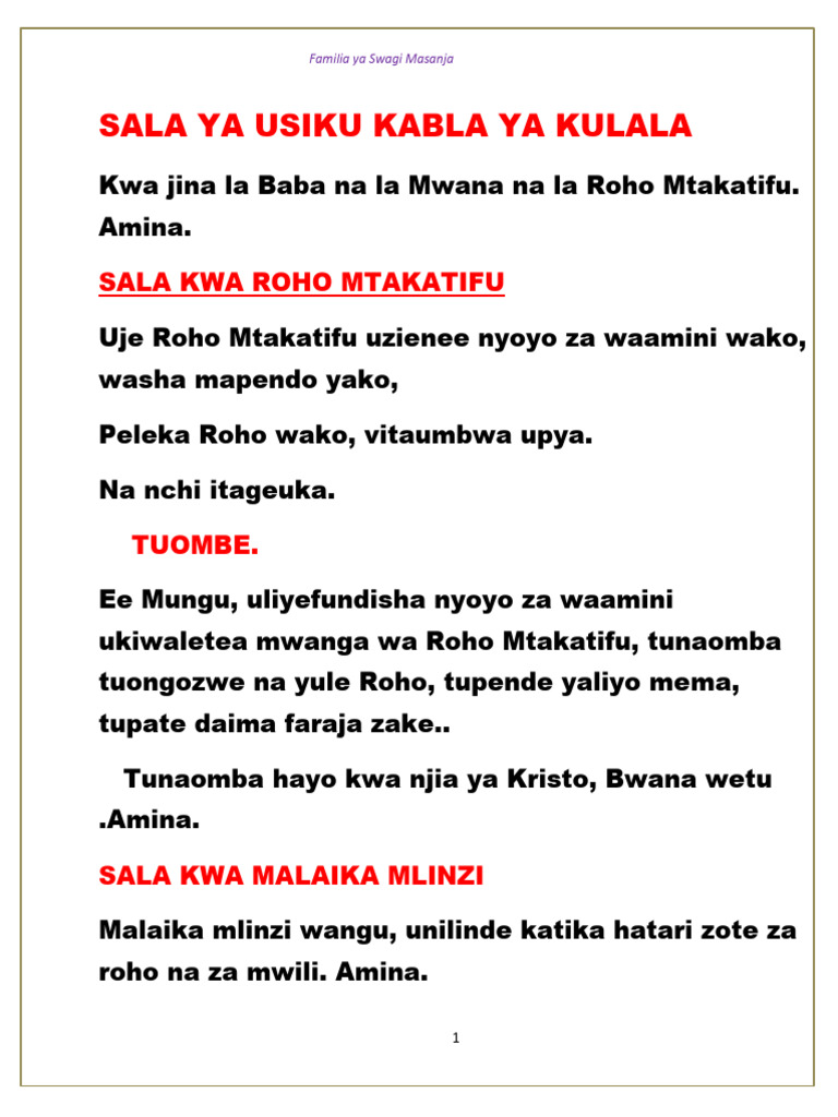 Sala Ya Usiku Na Rosali Ya Fatma.. | PDF