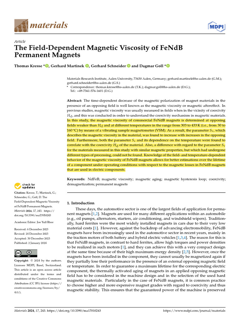 The Field-Dependent Magnetic Viscosity of FeNdB Permanent Magnets | PDF ...