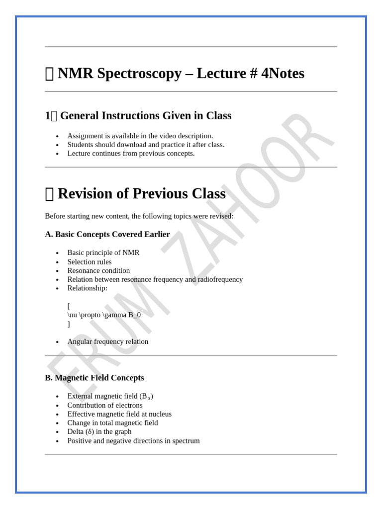 ? NMR Spectroscopy (LEC#4) | PDF | Nuclear Magnetic Resonance ...
