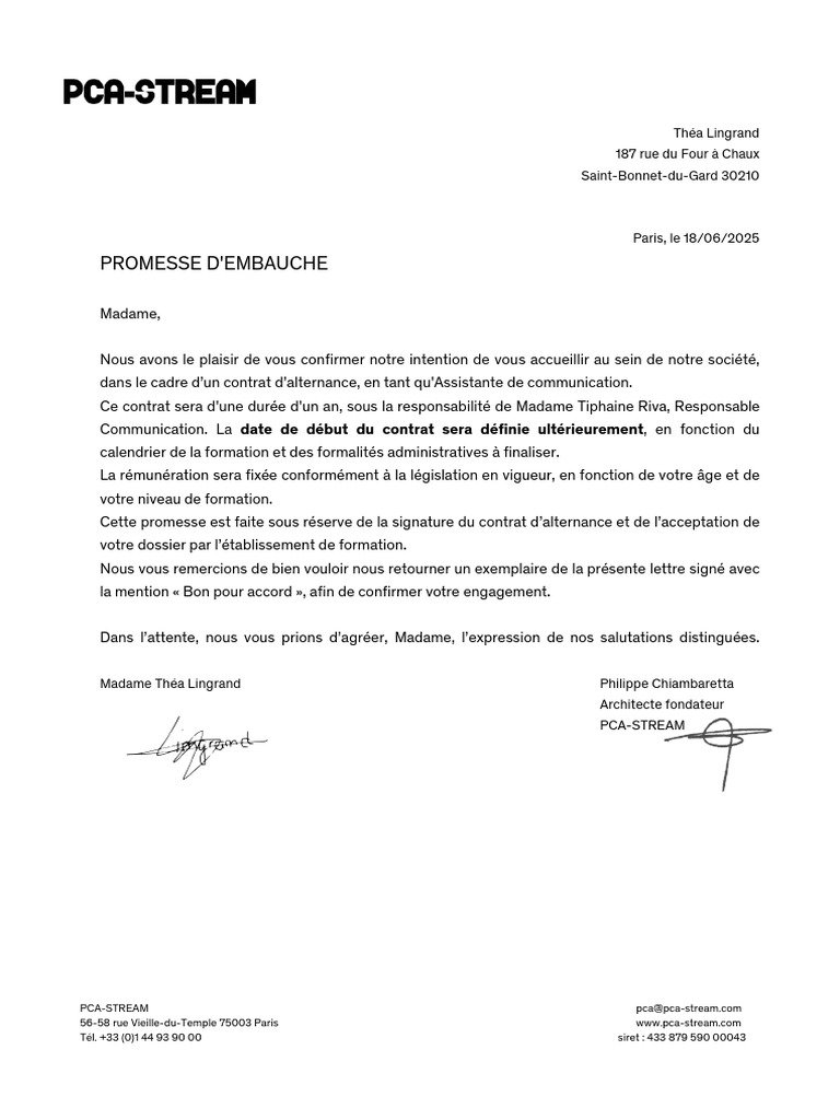 Promesse D - Embauche LINGRAND Théa | PDF