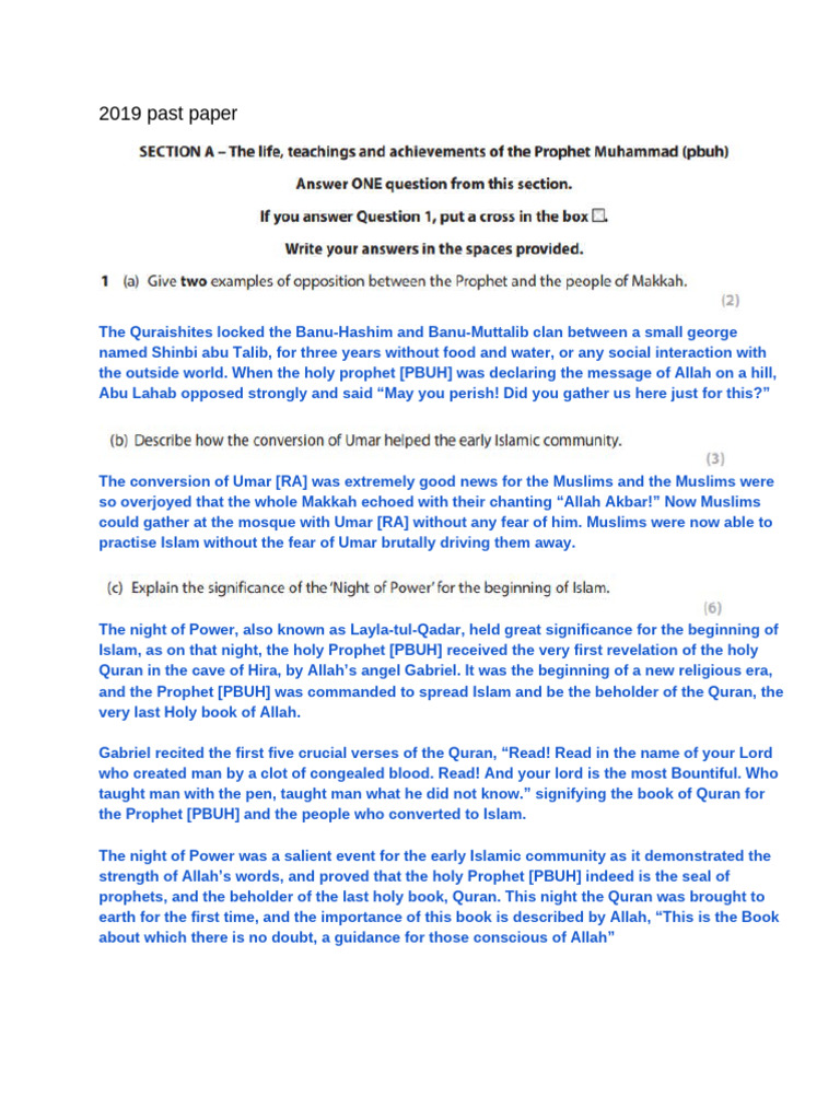 Islamic Studies Edexcel Igcse 2019 Past Paper SOLVED | PDF | Prophets ...