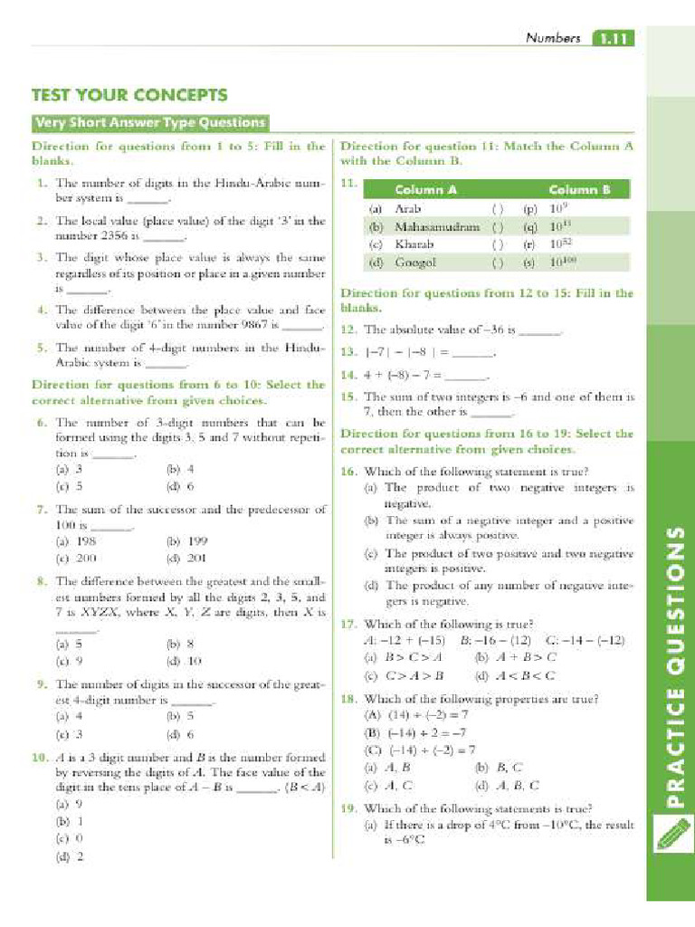 Integers Assignment -1 Class 6 | PDF