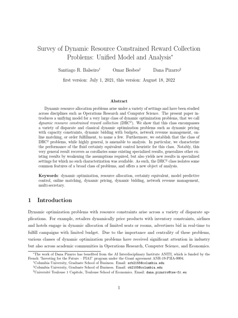 Survey of Dynamic Resource Constrained Reward Collection | PDF ...