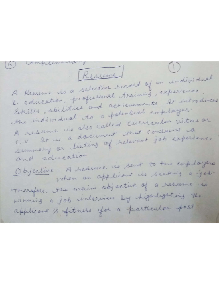 UNIT 2 Handwritten Notes On CV, RESUME and JOB Application Writing | PDF